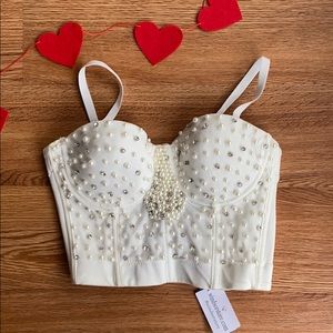 NWT Windsor bra bustiere bead rhinestone white S